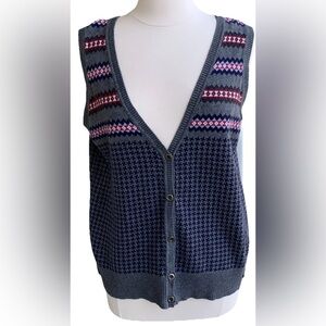 Tommy Hilfiger Cardigan Sweater Vest Womens XL Houndstooth Angora Blend Preppy